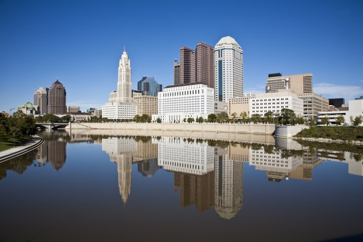 Columbus, Ohio skyline reflected in the Scioto River.  Columbus